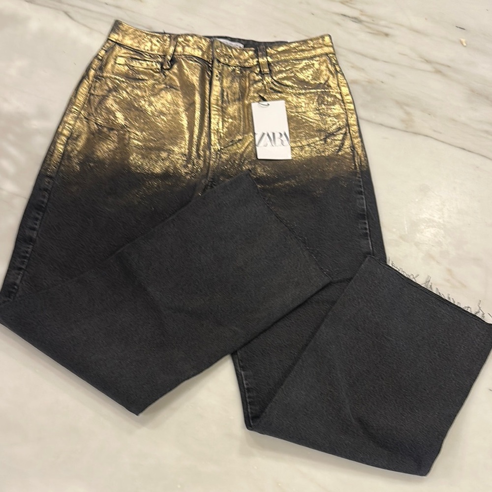 Zara NWT Gold and Black Ombre Straight Ankle Length jeans women’s size 8